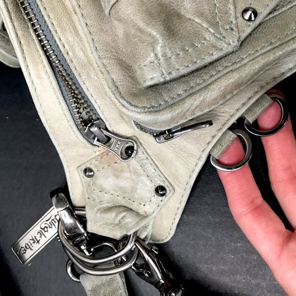 Jungle Tribe Belt Bag Gray Leather Studded Utility Crossbody Handbag Fanny Pack - Picture 12 of 17